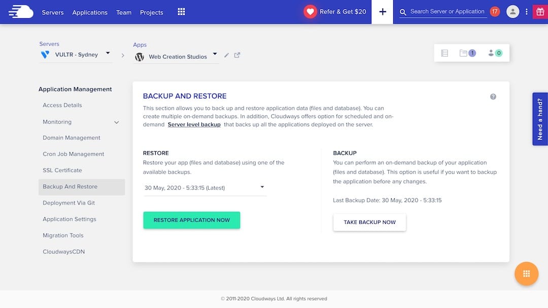 Cloudways Control Panel